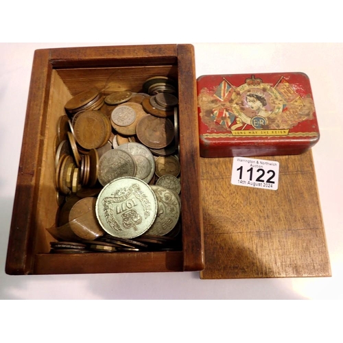 1122 - Mixed pre-decimal coins and a Coronation tin. UK P&P Group 2 (£20+VAT for the first lot and £4+VAT f... 