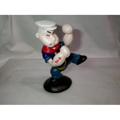 1132 - Cast iron Kung Foo Popeye figurine, H: 12 cm. UK P&P Group 1 (£16+VAT for the first lot and £2+VAT f... 