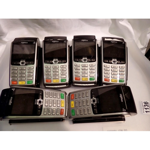 1136 - Six Ingenico IWL250 card machines with mounting bases. Not available for in-house P&P