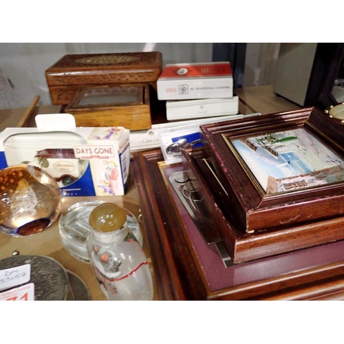 1179 - Mixed collection of items including a carved wooden box. Not available for in-house P&P