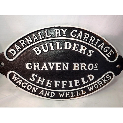 1205 - Cast iron Craven Brothers wagon plate L: 26 cm. UK P&P Group 2 (£20+VAT for the first lot and £4+VAT... 