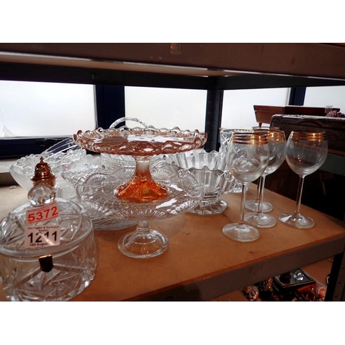 1211 - Collection of crystal and pressed glass, including fruit bowls, baskets and comports etc. Not availa... 