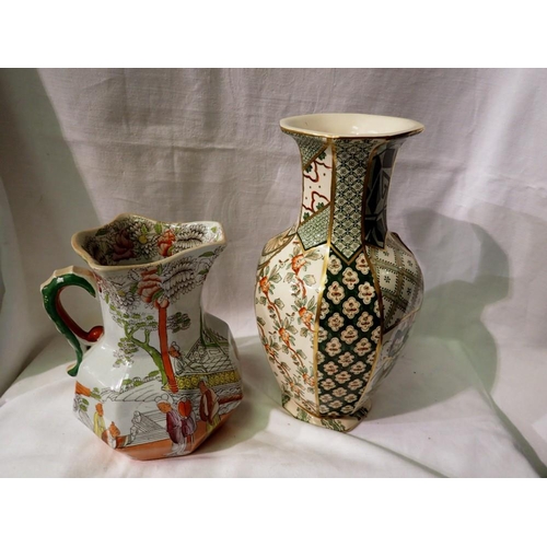 1262 - Masons Ironstone vase in the Applique pattern and a Masons Ironstone jug with small handle. UK P&P G... 