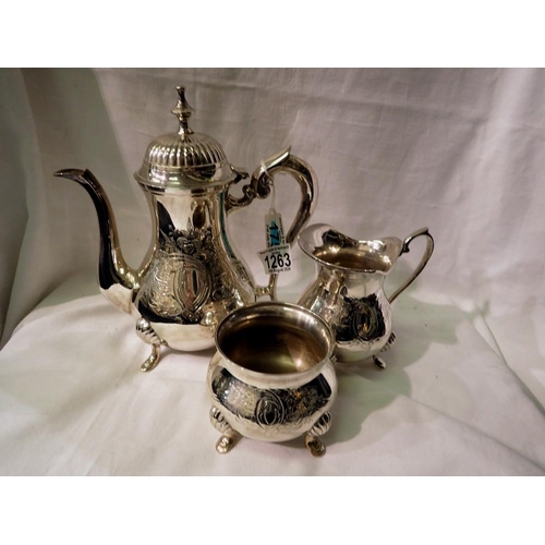 1263 - Silver plated three piece tea service. UK P&P Group 2 (£20+VAT for the first lot and £4+VAT for subs... 