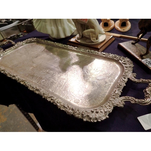 1265 - Silver plate on copper twin handled tray, W: 65 cm. UK P&P Group 2 (£20+VAT for the first lot and £4... 