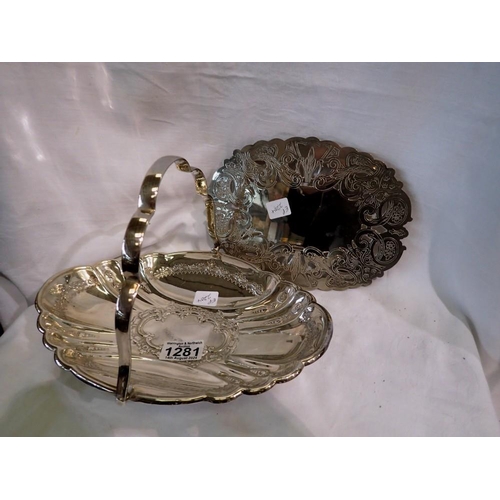 1281 - Silver plated cake basket and a silver plated dish stand. UK P&P Group 2 (£20+VAT for the first lot ... 