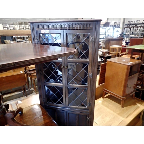 1630 - Walnut corner display cabinet with lighting, 66 x 169 cm. Not available for in-house P&P