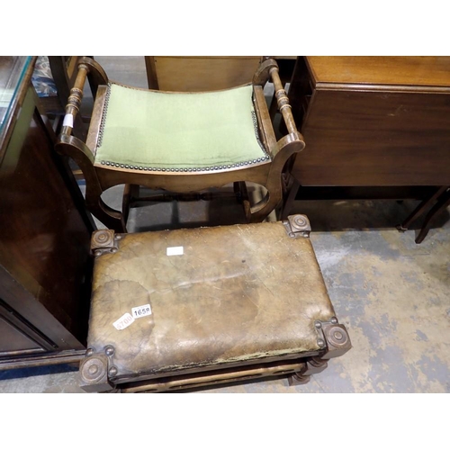 1658 - Oak upholstered footstool and another. Not available for in-house P&P