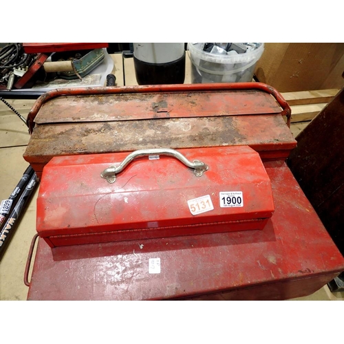 1900 - Red metal cantilever toolbox with contents and another toolbox. Not available for in-house P&P