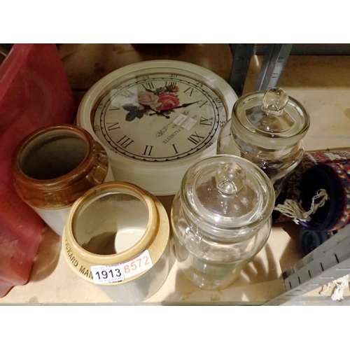 1913 - Mixed collection of items to include glass covered storage jars. Not available for in-house P&P