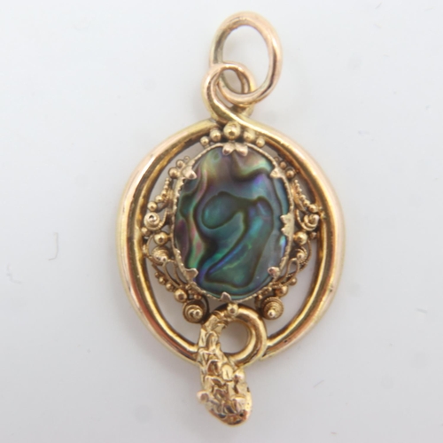 20 - Victorian unmarked 15ct gold and abalone shell pendant in the form of a snake, H: 30 mm, 3.2g. UK P&... 