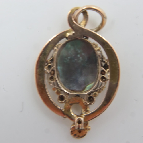 20 - Victorian unmarked 15ct gold and abalone shell pendant in the form of a snake, H: 30 mm, 3.2g. UK P&... 