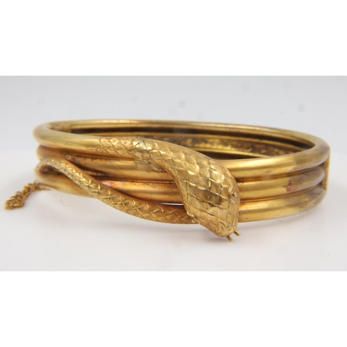 37 - Gold plated snake design bangle with safety chain. UK P&P Group 0 (£6+VAT for the first lot and £1+V... 