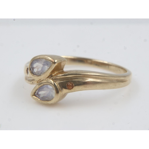 43 - 9ct gold ring set with four gemstones, size N, 2.3g. UK P&P Group 0 (£6+VAT for the first lot and £1... 