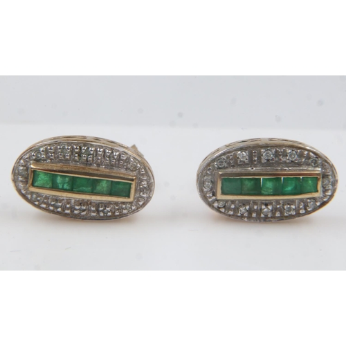 51 - Pair of 9ct gold earrings set with emeralds and diamonds, 2.7g. UK P&P Group 0 (£6+VAT for the first... 