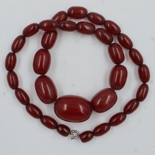 58 - Cherry amber necklace of graduating beads with silver clasp, L: 16 cm, 27g, smallest bead 5 mm x 8 m... 