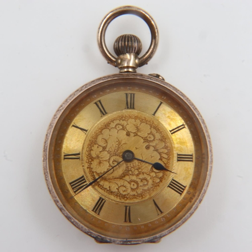 66 - Ladies 9ct gold fob watch with crown wind and Roman numerals, stamped to inside 9ct, 35.7g. UK P&P G... 