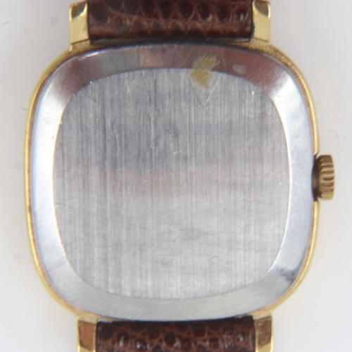 68 - OMEGA: Ladies De Ville gold plated manual wind wristwatch on an aftermarket leather strap, working a... 