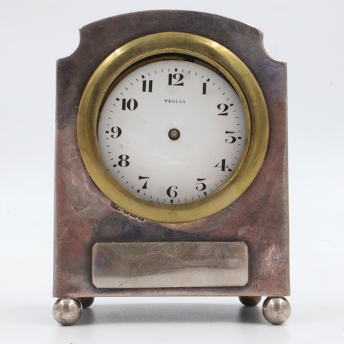 81 - VEGLIA: an oak cased silver mounted table clock, for restoration. UK P&P Group 1 (£16+VAT for the fi... 