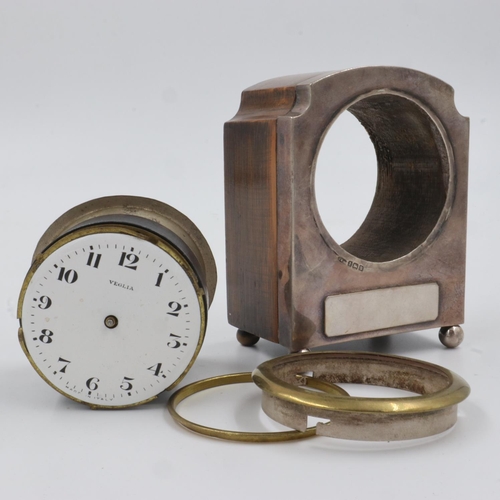 81 - VEGLIA: an oak cased silver mounted table clock, for restoration. UK P&P Group 1 (£16+VAT for the fi... 