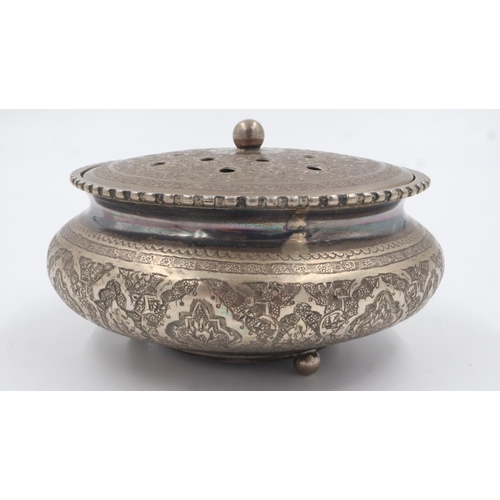 84 - Persian silver pot pourri vessel with chased detail by Armenian silversmith Vaspour, 1940s, produced... 