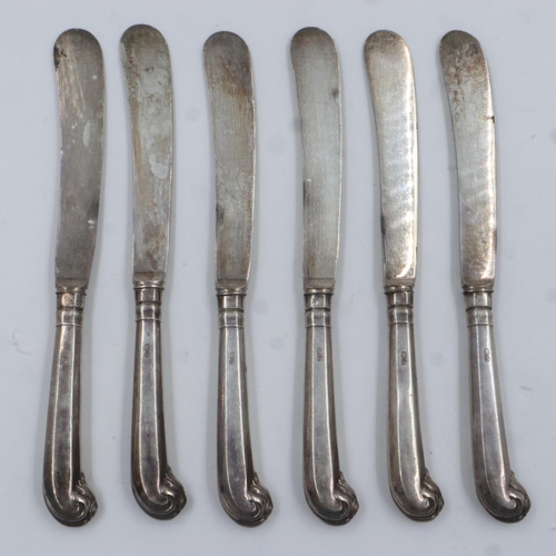 93 - Set of six hallmarked silver handle pistol grip butter knives. UK P&P Group 1 (£16+VAT for the first... 