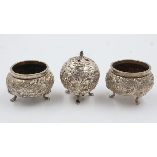 98 - Sterling silver three-piece cruet, combined 94g. UK P&P Group 1 (£16+VAT for the first lot and £2+VA... 