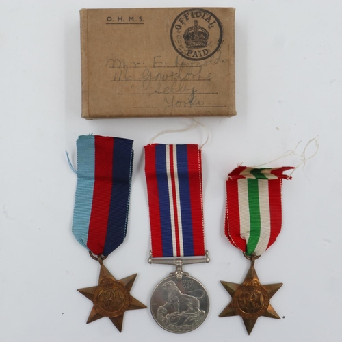 104 - Three WWII medals, 1939-45 star, Italy star and BWM, with box of issue and certificate. UK P&P Group... 