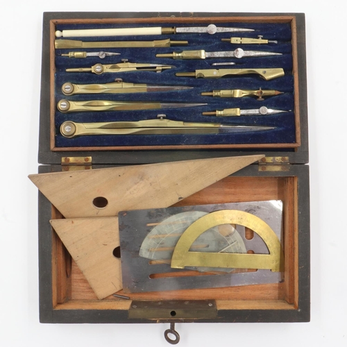 109 - Mahogany cased brass drawing set, L: 20 cm. UK P&P Group 2 (£20+VAT for the first lot and £4+VAT for... 