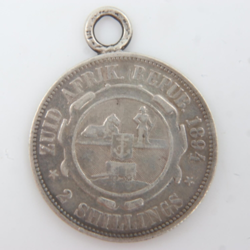 120 - 1894 - ZAR silver Florin pendant of Paul Kruger. UK P&P Group 0 (£6+VAT for the first lot and £1+VAT... 