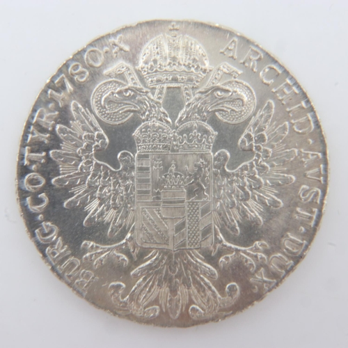 121 - 1780 silver restrike of a Maria Teresa Thaler. UK P&P Group 1 (£16+VAT for the first lot and £2+VAT ... 