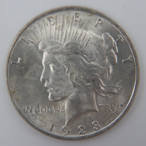 125 - 1923 American silver peace dollar, nUNC. UK P&P Group 1 (£16+VAT for the first lot and £2+VAT for su... 