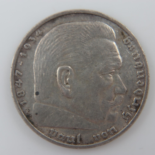 134 - 1936 - German Silver 5 Reichsmark minted in Stuttgart. UK P&P Group 0 (£6+VAT for the first lot and ... 