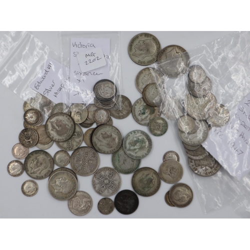 135 - Collection of pre 1947 silver coins, including half crowns, florins, sixpences and shillings, total ... 