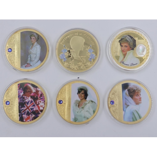 142 - Six large gold plated Lady Diana medallions. UK P&P Group 2 (£20+VAT for the first lot and £4+VAT fo... 