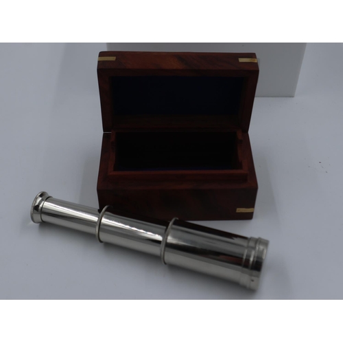 156 - Boxed chrome telescope, extended L: 17cm. UK P&P Group 2 (£20+VAT for the first lot and £4+VAT for s... 