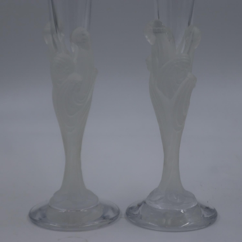 276 - Boxed pair of Erte Crystal champagne flutes, in the manner of Lalique, 30cm H. UK P&P Group 2 (£20+V... 