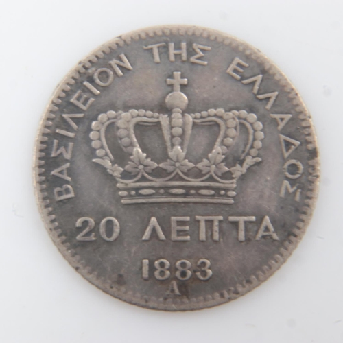 130A - 1883 - silver 20 Lepta of Greece, boxed. UK P&P Group 1 (£16+VAT for the first lot and £2+VAT for su... 