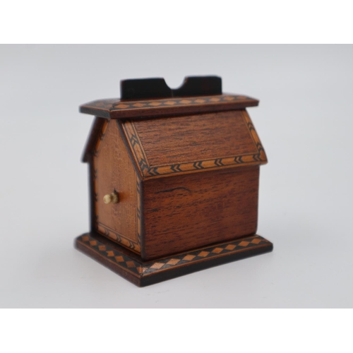 284 - Inlaid small wooden house, H: 90 mm. UK P&P Group 1 (£16+VAT for the first lot and £2+VAT for subseq... 