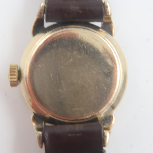 71A - OMEGA: ladies gold plated wristwatch on brown leather strap. UK P&P Group 1 (£16+VAT for the first l... 