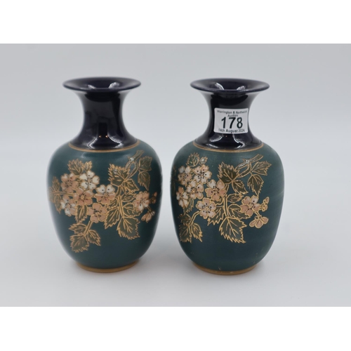 178 - A pair of late 19th/early 20th century vases in the manner of Slaters Lambeth, each H: 20 cm. UK P&P... 