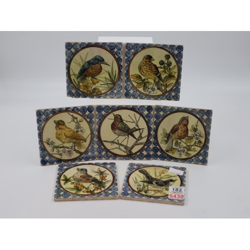 182 - Seven Doulton & Co Lambeth bird design tiles, 15.5 cm x 15.5 cm, one tile does have a chip to one co... 