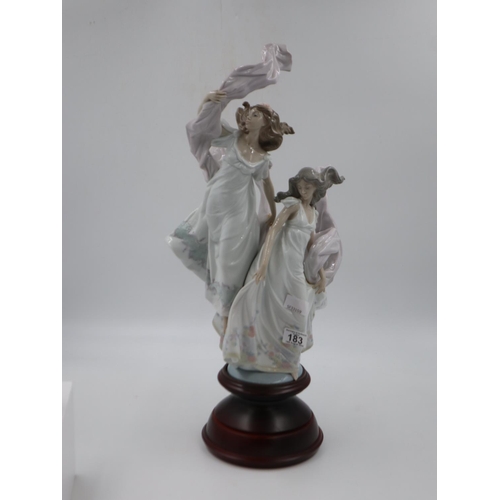 183 - A large Lladro figure group, Allegory of Liberty, modelled as two ladies dancing, raised on a turned... 