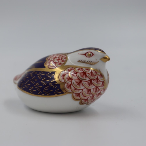 197 - Royal Crown Derby quail paperweight, gold stopper, no cracks or chips, L: 10 cm. UK P&P Group 1 (£16... 