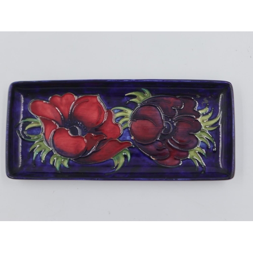 203 - Moorcroft pen tray in the Anemone pattern on cobalt blue ground, 19.5 x 8.5cm. UK P&P Group 1 (£16+V... 