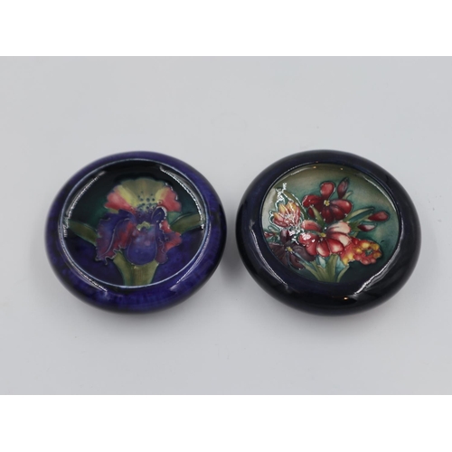 210 - Two Moorcroft shallow bowls in the Spring Flowers and Orchid patterns on cobalt blue ground, each 11... 