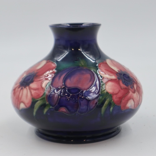 212 - Moorcroft squat vase in the Anemone pattern on a cobalt blue ground, 12cm H. UK P&P Group 1 (£16+VAT... 