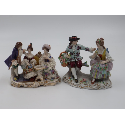 224 - Late 19th / early 20th century Sitzendorf figural group, with a further similar example (2). Not ava... 