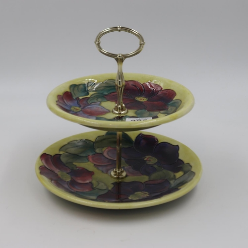 225 - Moorcroft two tier cake stand in the Clematis pattern, on a yellow ground, 26cm D. UK P&P Group 3 (£... 