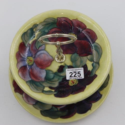 225 - Moorcroft two tier cake stand in the Clematis pattern, on a yellow ground, 26cm D. UK P&P Group 3 (£... 